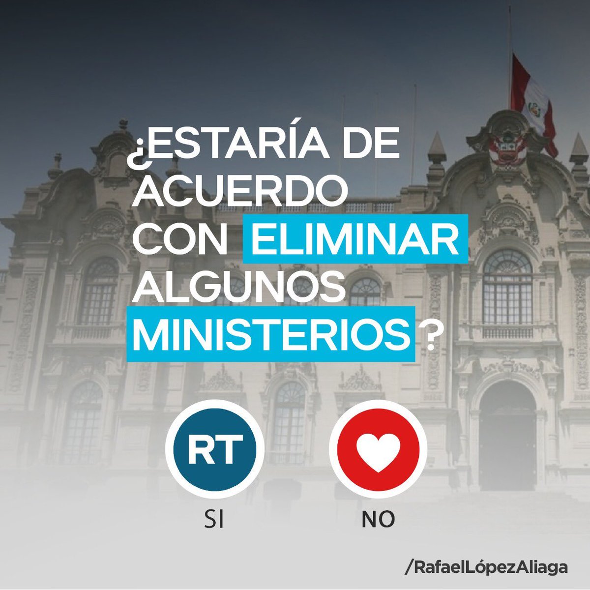elorwelliano's tweet photo. 💥 Rafael López Aliaga (@rlopezaliaga1) pregunta: «¿Están de acuerdo con reducir el número de ministerios que tenemos en la actualidad?»

¿Cuál es tu respuesta? https://t.co/QEUxkB0K2l