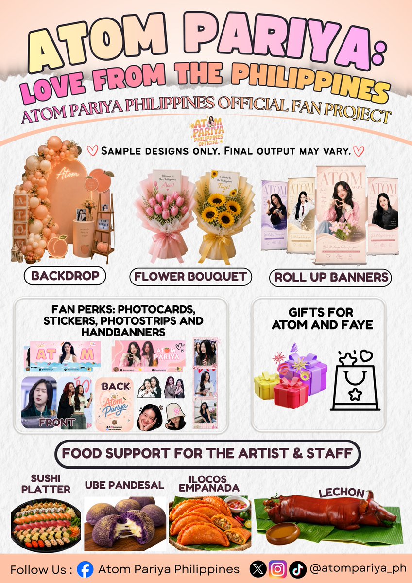 atompariya_ph's tweet photo. ATOM PARIYA:  LOVE FROM THE PHILIPPINES

As we prepare for the upcoming FayeAtom Fan Meet in the Philippines, Atom Pariya Philippines humbly asks for your support! Any amount is greatly appreciated to help us give them the warmest welcome. 🫶

Our Fan Projects include:
🍖 Food Support (Main dish: Lechon!)
🎁 Special gifts for BOTH artists
🎨 Venue decorations & design
🪄 Fan perks (Hand banners, photocards, etc.)
💳 How to Donate:Please check the photos below for our GCash, MariBank, and PayPal (International) QR codes! 📸👇

📩 Kindly DM us your donation screenshot for tracking purposes.

🎁 Special Perk: Our Top Donor will receive a special gift in return as a token of our appreciation!

Thank you for helping us show our ultimate love and support for FayeAtom! Let’s make this event unforgettable! 

Note:  All donations will support fan projects and event preparations.

Financial update and expenditure will be shared for transparency

#FayeAtom1stFMinManila #FayeAtom #FayePeraya #AtomPariya #S9TConcert #CDM #FabelEntertainment