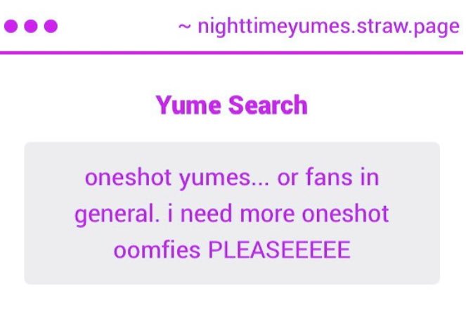 NighttimeYumes's tweet photo. 📡 Yume Search

Any Oneshot yumes? https://t.co/NYQmQUxQfs