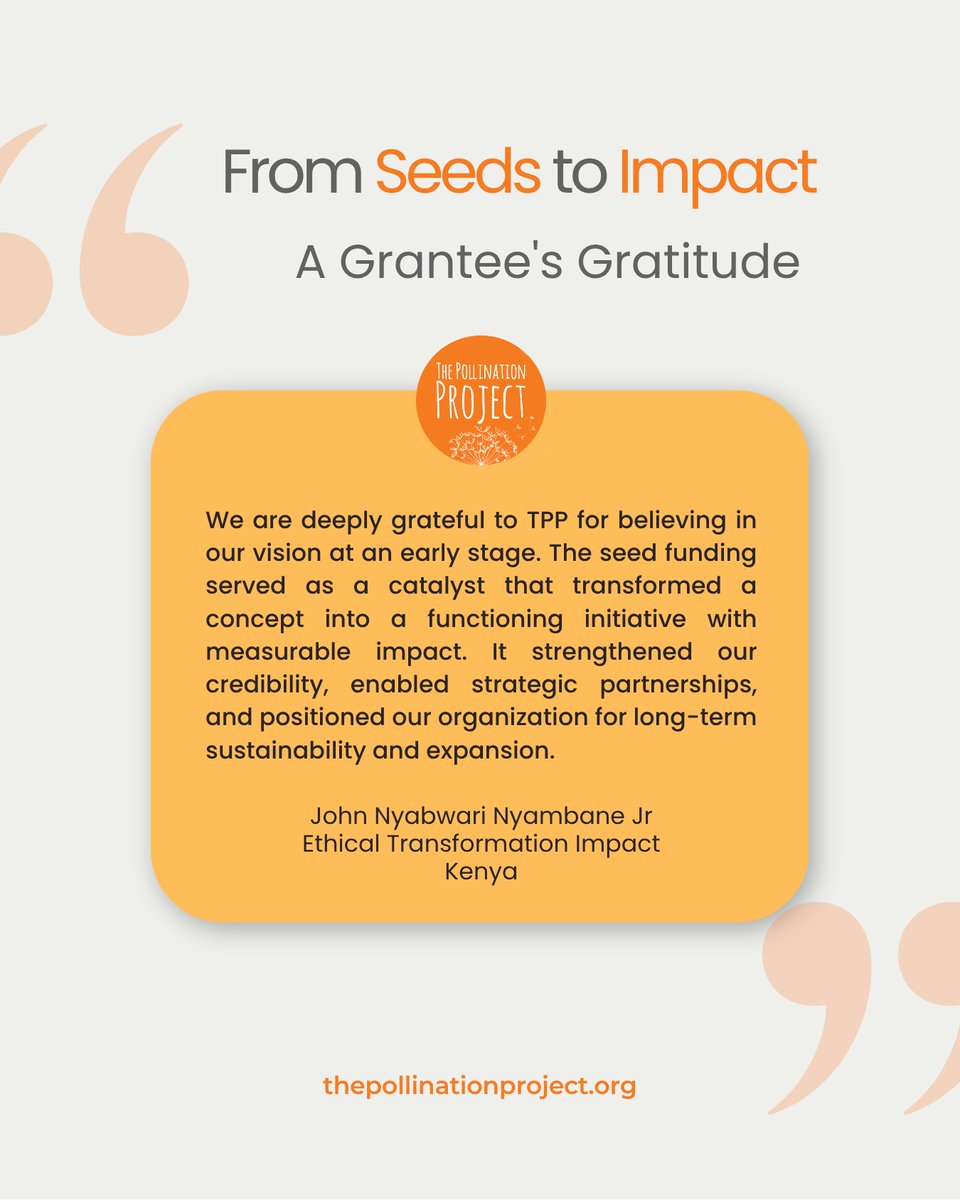 Pollinationproj's tweet photo. Early belief changes everything.

"The seed funding transformed a concept into a functioning initiative with measurable impact."
— John Nyabwari Nyambane Jr, @EthicalTransformationImpact, Kenya 🇰🇪

https://t.co/3abHmZFi7A 
#FromSeedsToImpact https://t.co/DUnX9xNf8A