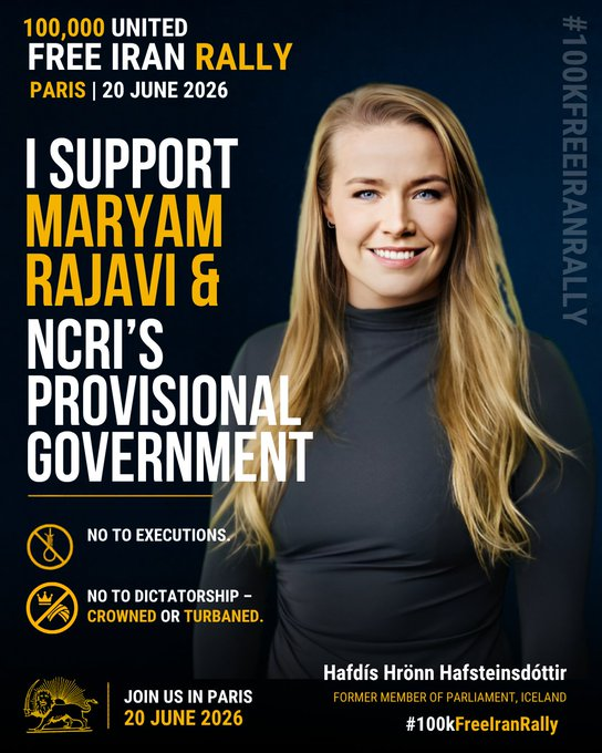 jamshidian_f's tweet photo. From Iceland, former MP Hafdís Hafsteinsdóttir stands with the Iranian people and the June 20 rally in Paris.

 She supports a democratic Iran based on human rights, equality, the rule of law, and an immediate end to executions.  
#FreeIran10PointPlan
#100KFreeIranRally https://t.co/MZckc9TuMR