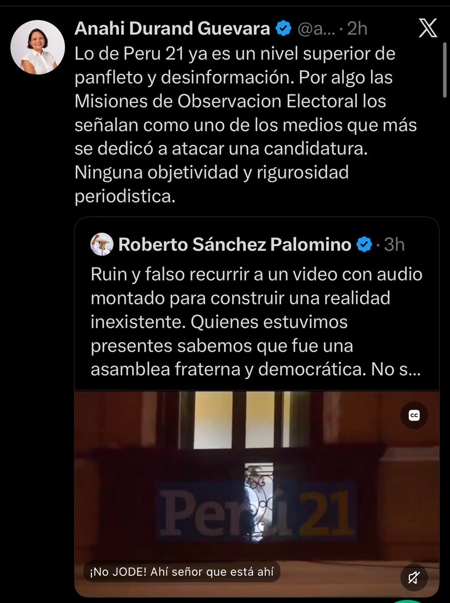 bernal_gallegos's tweet photo. Lo de Anahi Durand ya es un nivel superior de panfleto y desinformación. Por algo todos la señalan como una de las políticas que más se dedicó a respaldar al esperpento de Sánchez y al golpistas de Castillo. Ninguna objetividad ni rigurosidad. https://t.co/JnQZEKloAy