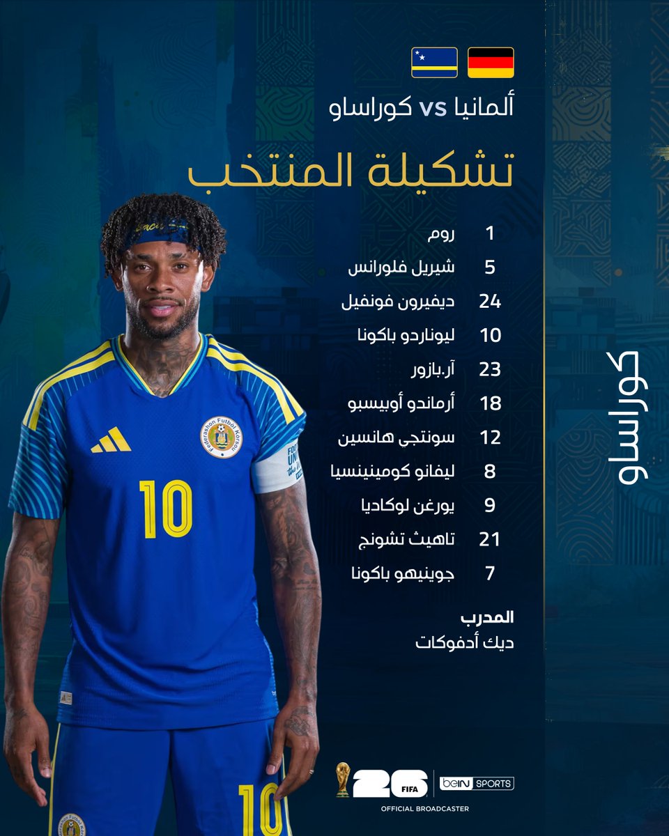 beINSPORTS's tweet photo. 📋 تشكيلة كلّ من منتخب ألمانيا 🇩🇪 ونظيره منتخب كوراساو 🇨🇼

📦 اشترك الآن 👇

🔗 https://t.co/DWnvoh4EGW
📱 https://t.co/alkogGtHdW

#كأس_العالم2026 | #مونديال2026 | #كأس_العالم
#FIFAWorldCup2026 | #FIFAWorldCup | #beINWC26 https://t.co/nwWEmoruZH