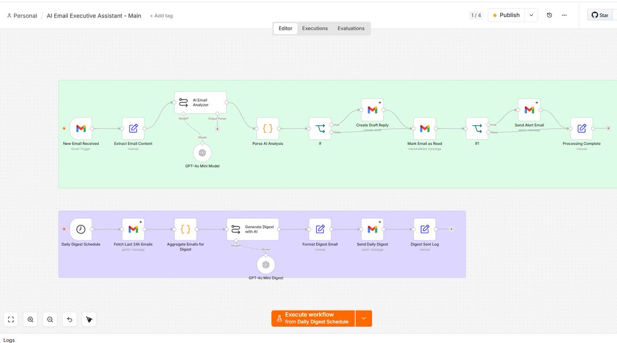 JohnEyitope's tweet photo. Now the inbox basically manages itself. Draft replies are created, important things get flagged, everything gets organized.
Base workflow is live.
Who needs this?
#buildinpublic #n8n #EmailAutomation #AI #NoCode https://t.co/JiZGVEG5Ns