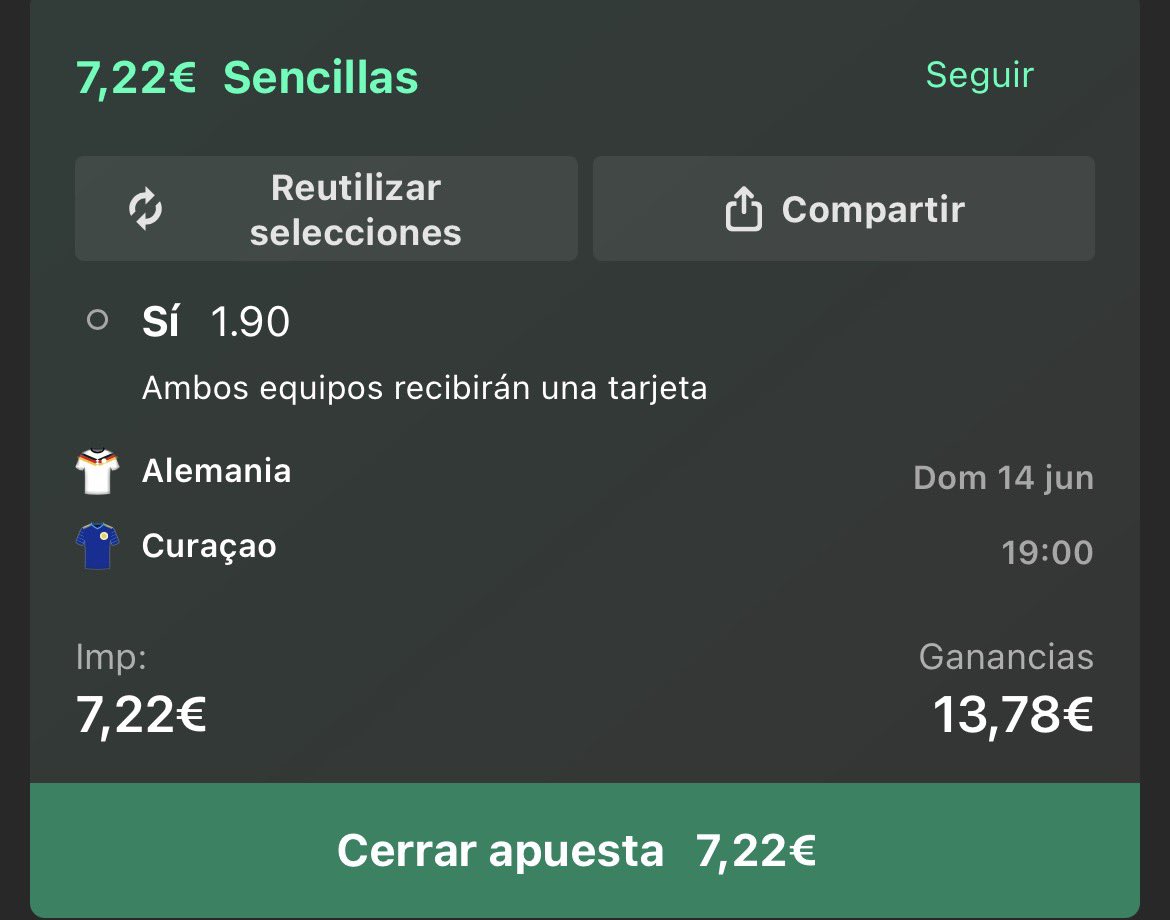 Road2theglory26's tweet photo. Aquí voy con otras 2 FunBet:
Ambos Tarjeta 🇩🇪🇨🇼 {1.90}
Ambos marcan &amp; Tarjeta 🇳🇱🇯🇵 {2.80}
A estos precios hay que probarlas https://t.co/V41DlsC2wN