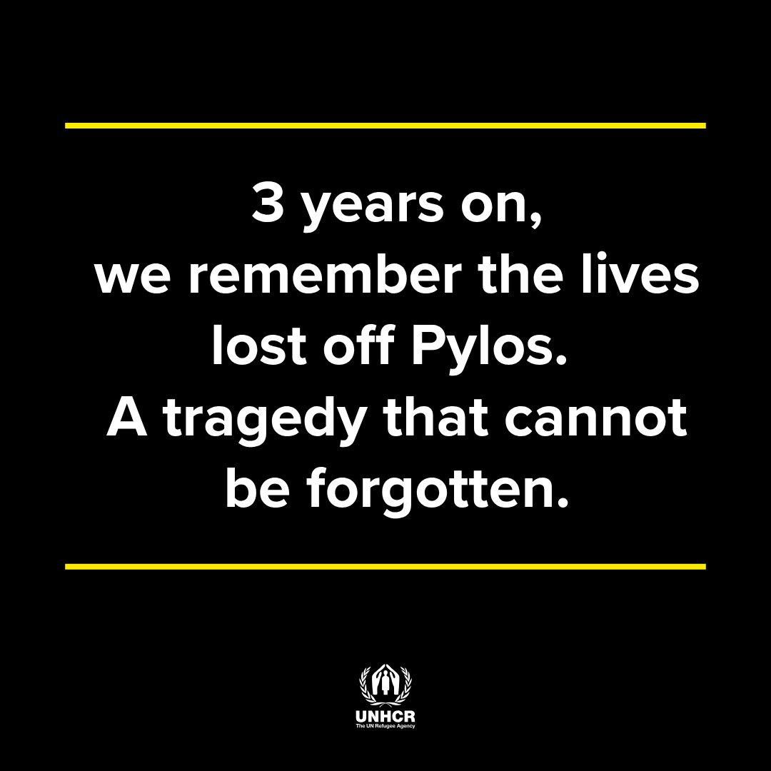 UNHCRGreece's tweet photo. 3 years on, we remember the lives lost off Pylos. A tragedy that cannot be forgotten.

Saving lives at sea must remain the first priority. It is a moral &amp; legal obligation &amp; a reflection of the values that Europe stands for: humanity, solidarity &amp; respect for human life. (1/3) https://t.co/U12fJ8lKbS