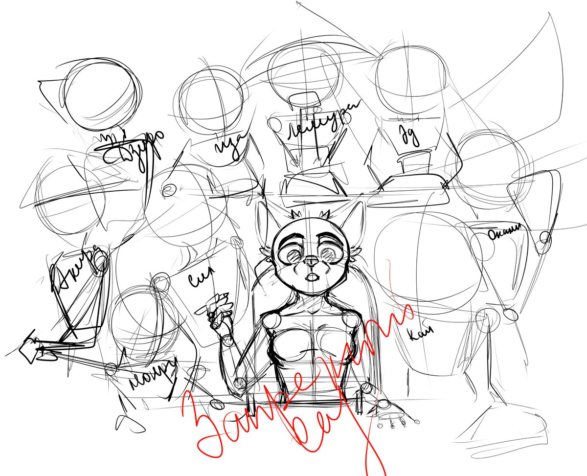 DragonSilina's tweet photo. I think you are tired of the stages of the competition work.

So take a look at this sketch. :3

Unfortunately, there probably aren't any people here who know these names. And there aren't all the names that are here yet... https://t.co/RT1sTZ4vcJ