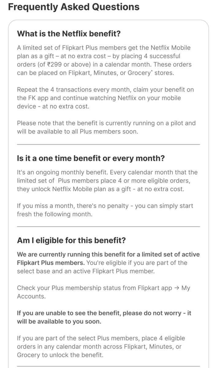 iSatishAgarwal's tweet photo. 🎥 Got 1 month "Netflix" for FREE 🥳
📱Placed just 4 orders worth >=₹299
🛒On Flipkart, Minutes or Grocery
♻️Repeat 4 Orders every month to continue
✨Valid for select Flipkart Plus/Black users
Like ❤️ n Repost ♻️ if useful
#CreditCard #CCgeek
#Flipkart #FreeNetflix https://t.co/FUXun8hwRA