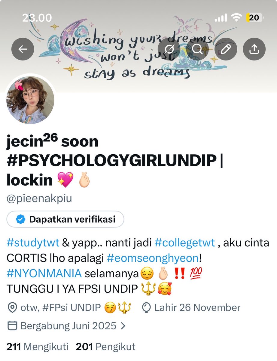 jecin²⁶ soon #PSYCHOLOGYGIRLUNDIP | lockin 💖🫰🏻 tweet media