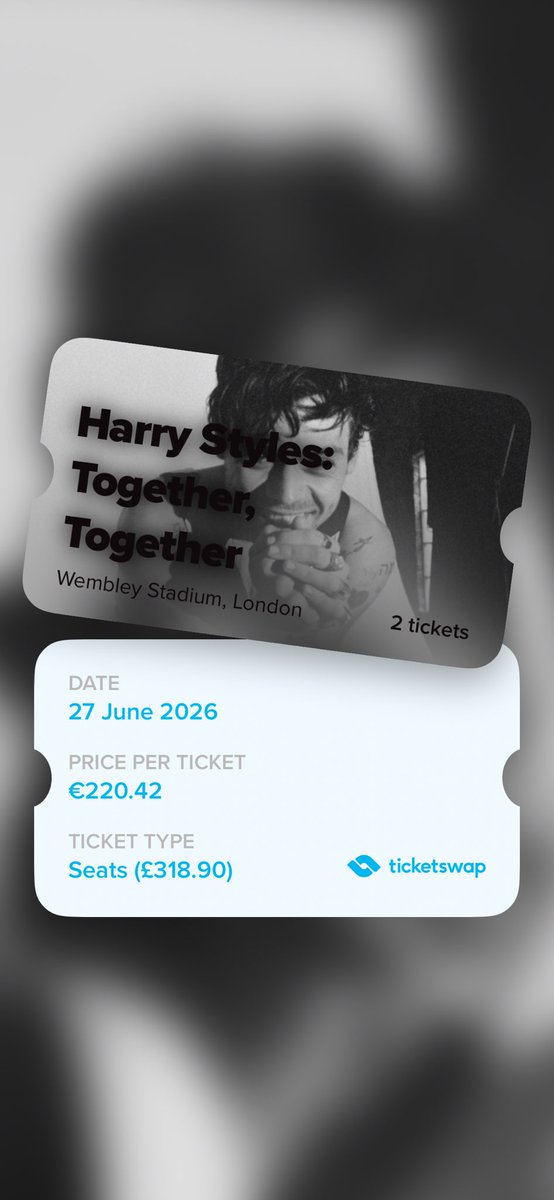 hrrysauras's tweet photo. i have 2x harry styles together together tour tickets REDUCED for wembley june 27th for anyone interested x need them gone asap x https://t.co/aWK0bzD7Qf https://t.co/6HdxeGTg1k