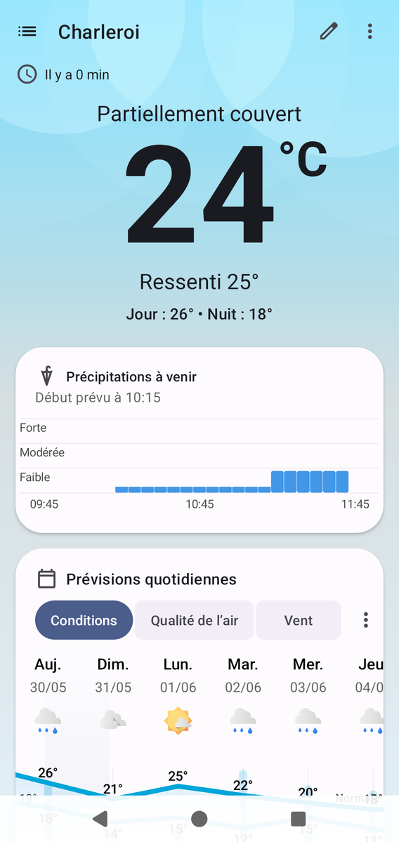 Sans_Google's tweet photo. ☀️ **Breezy Weather** (aussi appelé Breeze Weather) est l’une des meilleures applications météo open source du moment !

• Plus de 50 sources météo différentes  
• Prévisions détaillées jusqu’à 16 jours (horaire + journalier)  
• Précipitations heure par heure, alertes, qualité de l’air, pollen…  
• Très belle interface Material 3  
• 100% gratuite, sans pub, sans tracking  

Parfaite pour GrapheneOS, CalyxOS et tous ceux qui veulent une app propre.

👉 GitHub : https://t.co/15ZLyyogXP  
Disponible sur F-Droid

#BreezyWeather #OpenSource #ViePrivée #Android #FOSS
