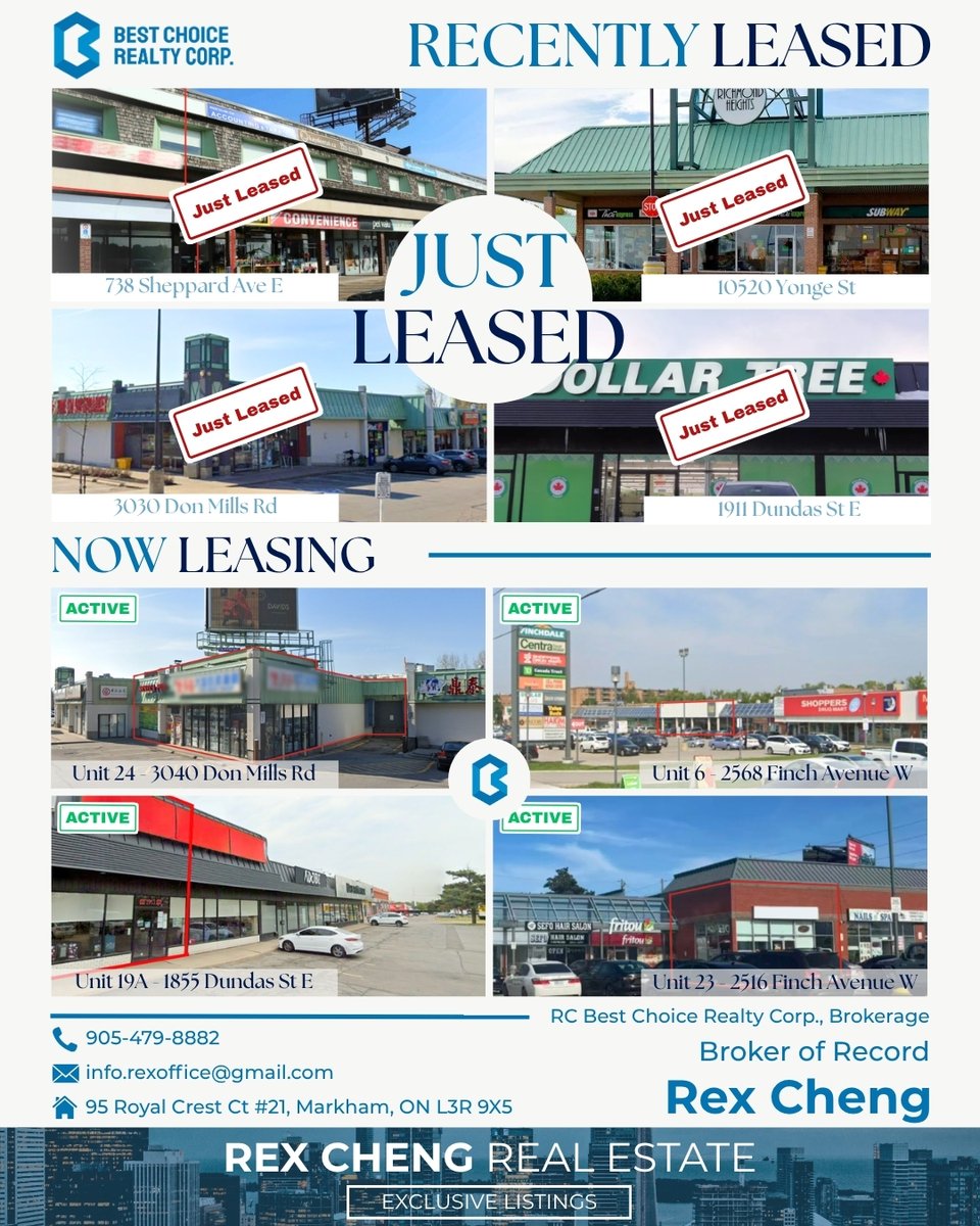 HLBestChoice's tweet photo. Recently leased, and more commercial units are now available.

If you have a commercial property looking for the right tenant, contact us to list with our team.
#CommercialRealEstate #CommercialLeasing #RetailForLease #LandlordListing #GTACommercialRealEstate https://t.co/Yyou85G2sh