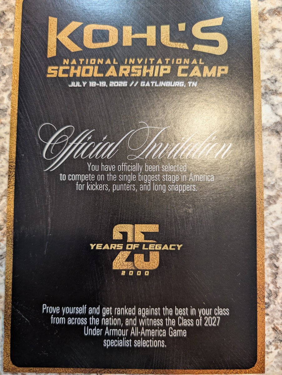 andrew_penland_'s tweet photo. Blessed to receive an invitation from @KohlsKicking to go to the National Invitational Scholarship Camp! Getting ready for the camp, I got a new FG PR of 50 yards and hit 3 50 yard FGs in a row.

@Coach_Radke
@CoachJNagle
@CoachUmby
@EddieMish22
@CoachRLegere
@D_Madden_Punter https://t.co/XX8DApmHxE