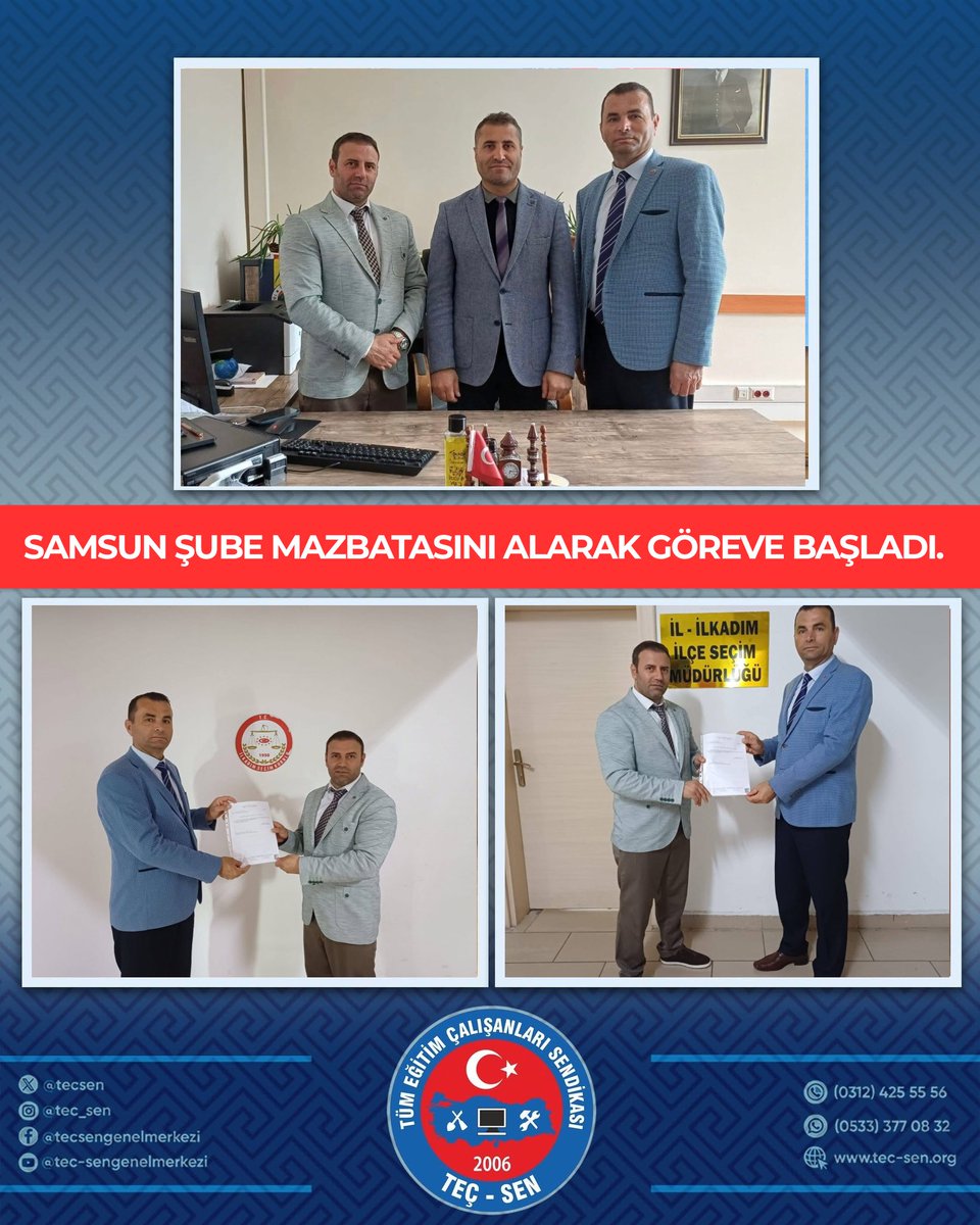 tecsen's tweet photo. Samsun Şube Mazbatasını Alarak Göreve Başladı.

Tüm Eğitim Çalışanları Sendikası Samsun Şubesi, 6 Haziran tarihinde gerçekleştirilen seçim sürecinin ardından yeni yönetimiyle resmen göreve başladı.

Başkanlığa seçilen Volkan POLAT’ a ve tüm şube yönetimine görevlerinde başarılar dileriz.