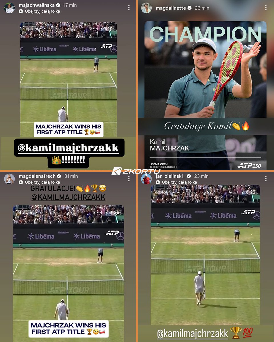 z_kortu's tweet photo. Maja Chwalińska, Magda Linette, Magdalena Fręch i Jan Zieliński z gratulacjami dla Kamila Majchrzaka 🙌

📸 IG | #LibemaOpen | #zkortu https://t.co/sNa1gV8mOf