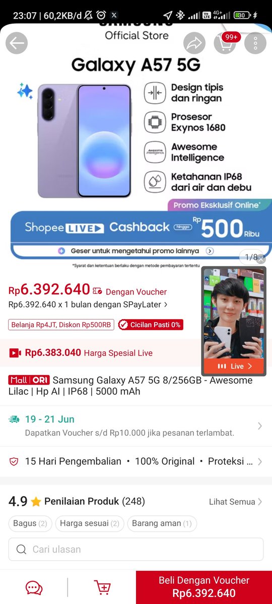 Jaksdfghj's tweet photo. @ShopeeID Light &amp; slim designnya Galaxy A57 5G bikin aku berani lakukan hal di mana aja, so #BeraniAwesomewithShopee 😍✨

Bismillah bisa punya Samsung A57 5G biar multitasking lancarr

Lirik aku min @ShopeeID https://t.co/rlKLpa1YNU