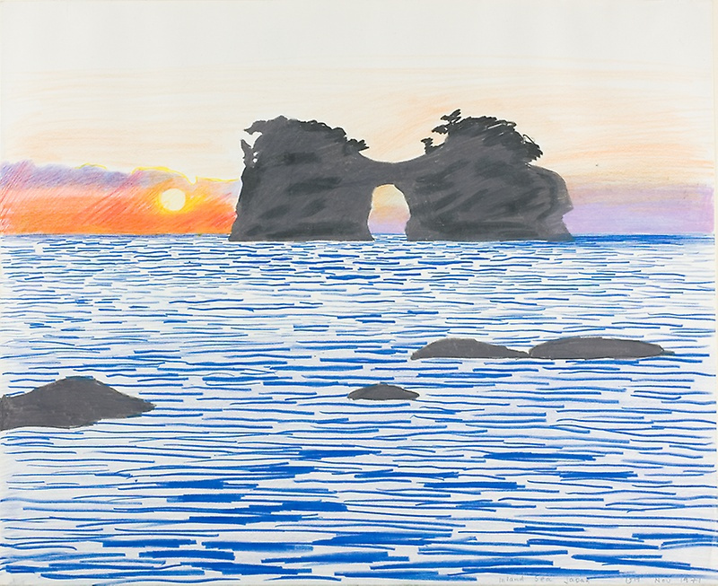 marysia_cc's tweet photo. David Hockney
Inland sea, 1971 
drawing
It's so sad that to honor David Hockney, so many people post AI-generated images that don't even remotely resemble his works, at least not in the eyes of people who actually like him. https://t.co/m3L0Tna2VL