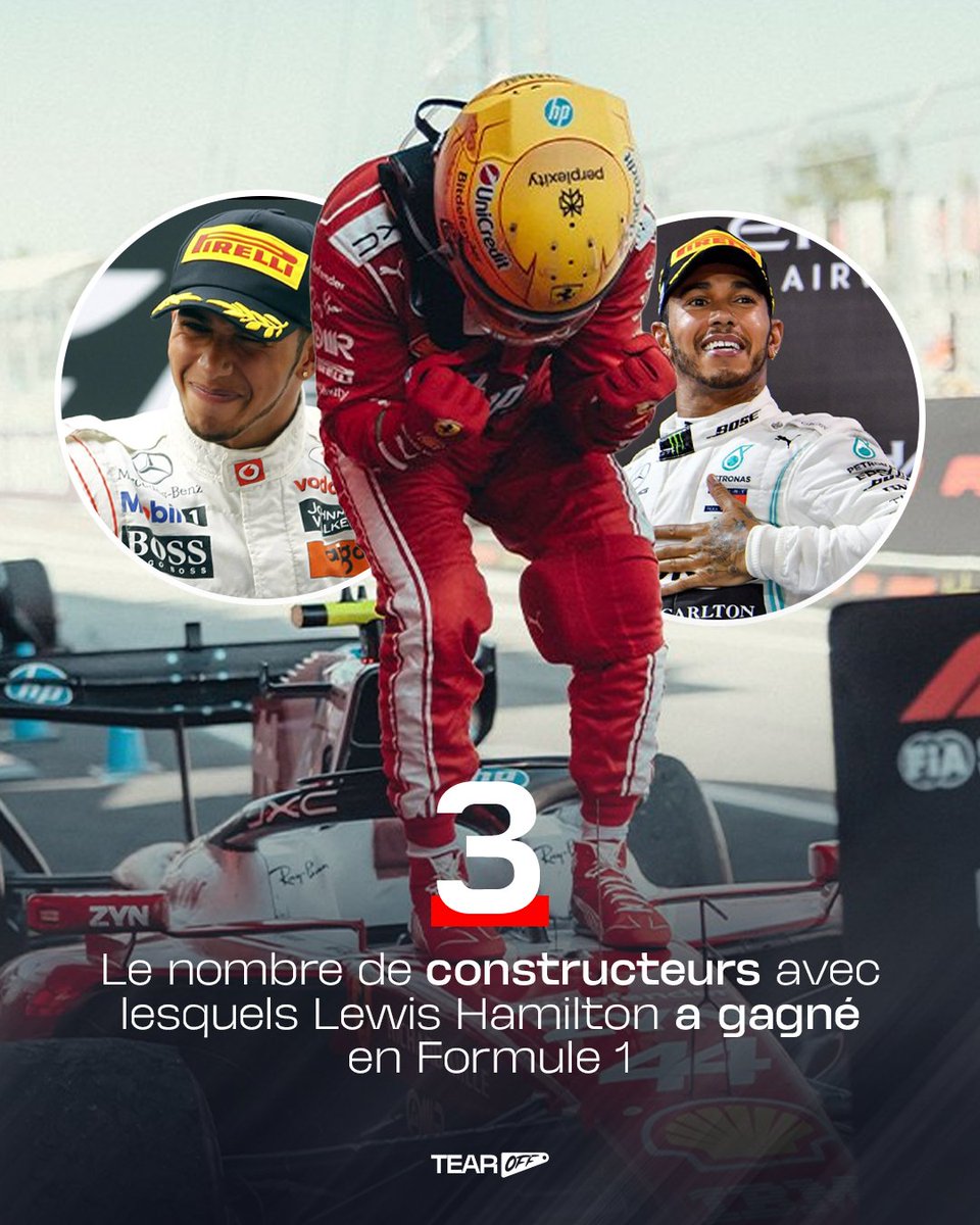 TearOffFR's tweet photo. 📊 Lewis Hamilton devient aujourd'hui le premier pilote de l'histoire à avoir remporter au moins un Grand Prix avec :

✅ McLaren (21)

✅ Mercedes (84)

✅ Ferrari (1)

#F1 #BarcelonaGP