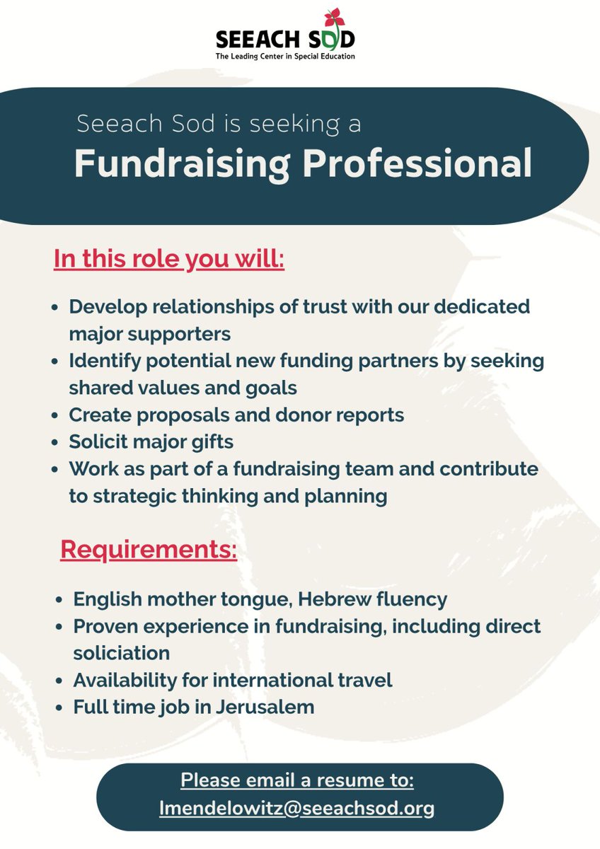 JerusalemJobs's tweet photo. JOBS [Administration]: Fundraising Professional https://t.co/HfStCskkF1 https://t.co/x1k9XkFQnQ