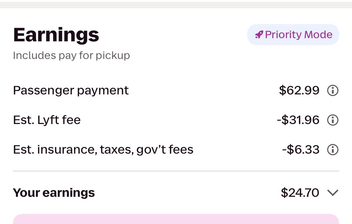 henaes's tweet photo. El conductor pone el carro.
El conductor paga seguro, gasolina, mantenimiento e impuestos.
El pasajero pagó $62.99.
Yo recibí $24.70 (39.2%).
@lyft y cargos se quedaron con $38.29 (60.8%).
Y aún esperan que cubramos todos los gastos. 🤡

Y dicen que solo se quedan el 30% 🤣 https://t.co/cuwFiI9u0F