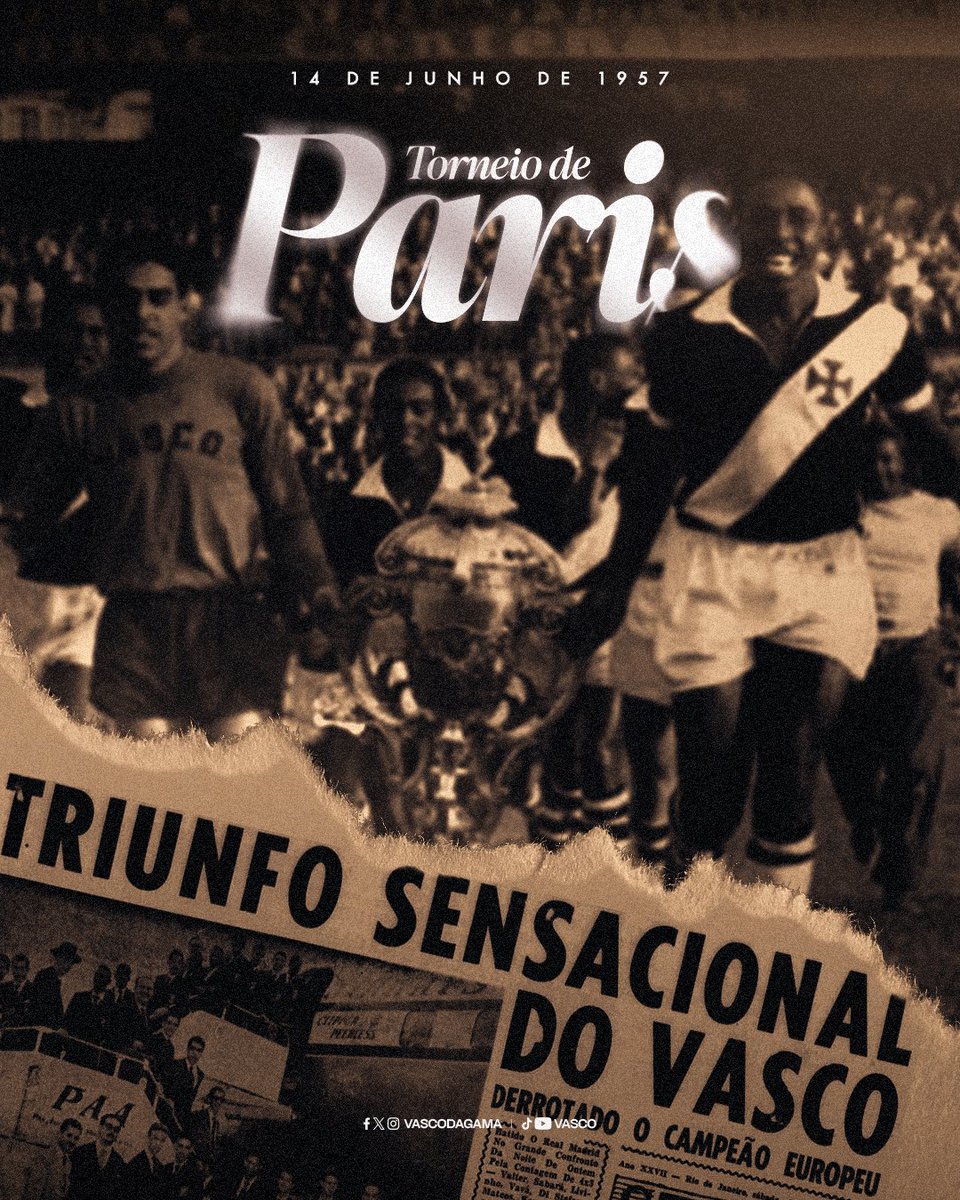 saojanuario's tweet photo. 69 anos da conquista do memorável Torneio de Paris! 🏆💢

Neste dia, em 1957, o #VascoDaGama superava o Real Madrid por 4 a 3 no Parc des Princes e conquistava o título da competição, em sua 1ª edição.

⚽️ Válter Marciano, Vavá e Livinho marcaram os gols do Gigante da Colina. https://t.co/SSOX9C2IPm