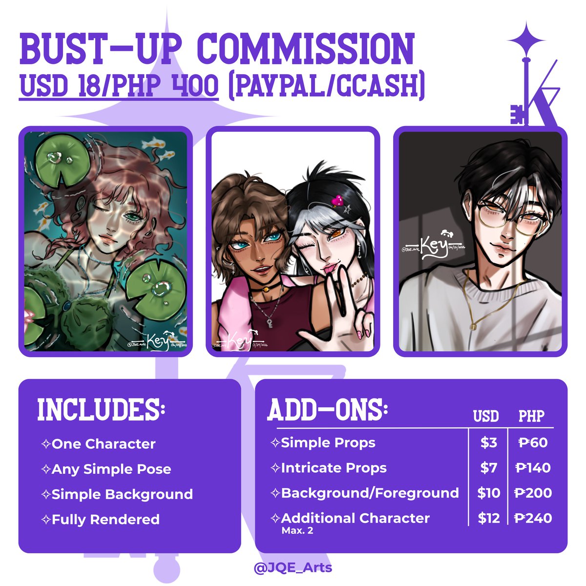 jqe_arts's tweet photo. ˖⊹°˖✧ C◇MMISSI◇NS OPEN! ✧˖°⊹˖
Aside from local and international c◇mmissi◇ns, VGen c◇mmissi◇ns are also open!
I hope you'll trust me with your character/s!! 🥹
DM if u have questions!
#art #artph #arttwt #promotwt #yumetwt #artmoots #commissionsopen #VGen https://t.co/gjpBtidlWU