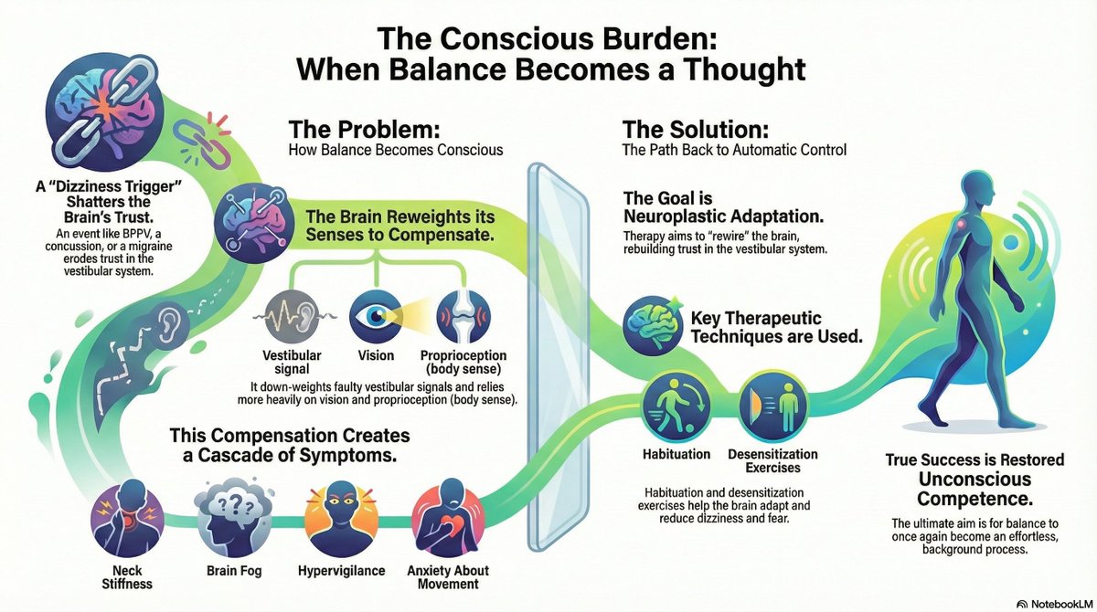 BW27811's tweet photo. What is the Problem?  The #dizziness trigger shatters the brain's truth.  What happens now?  Then the neck stiffens, there is #brainfog, #hypervigilance, and #anxiety about movement.  

The Solution?

Neuroplastic #adaptation. https://t.co/IXH3MUrWJQ
