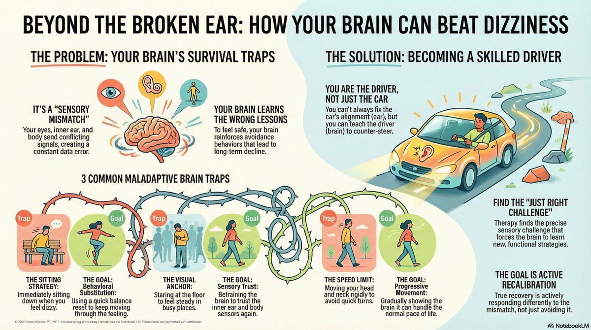 BW27811's tweet photo. Crucial to understand in vestibular therapy and management is that patients have a #SensoryMismtch.  What happens - I hear - patient avoids this, gets to the store early to avoid that, and it just gets worse.  Then they blame their inner ear - it isn't - it is how you are adapting.

#ZeroOutMethod,#SensoryIntegration