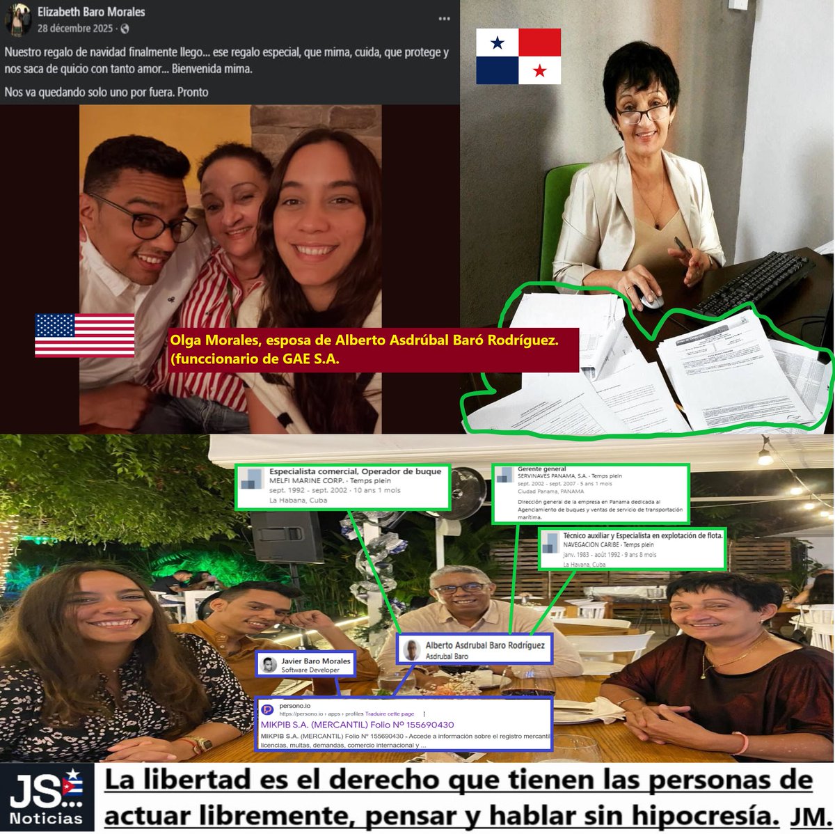 joankelincuba's tweet photo. La familia GAE S.A. sigue creciendo en el exilio. 
Llegó mima..!! La contable y asistente de Alberto Asdrúbal Baró (funcionario de GAE S.A. en Panamá). 
En unos meses a crear empresas y Mipymes.
Solo falta Baró (padre) por instalarse en el Imperio. https://t.co/vYdCuKiLZT