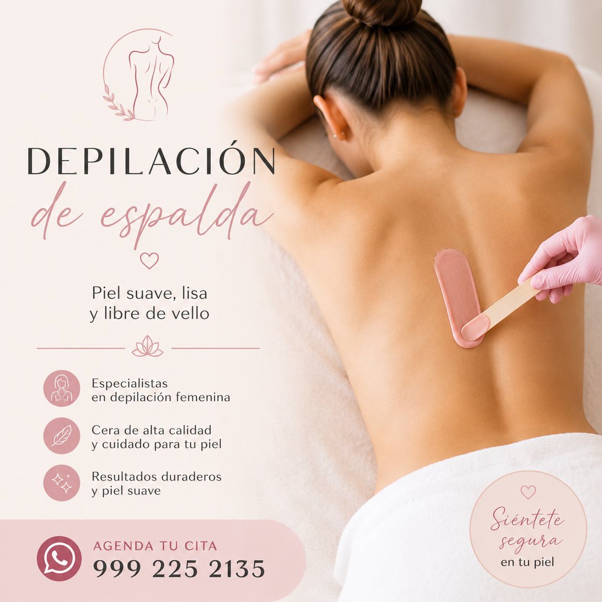 spa_maya's tweet photo. Experta en depilacion BRASILEÑA
Bikini 
Brasileño
Espalda 
y mass
 Disfruta de una piel suave y libre de vello durante semanas.
 Mérida, Yucatán
 Citas por WhatsApp: 999 225 2135 https://t.co/RqNDbp3hZ5