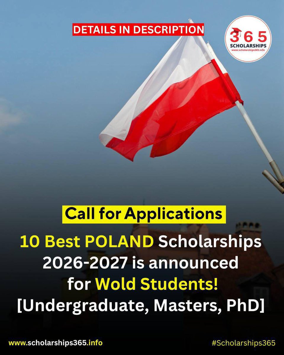 scholarship_365's tweet photo. Poland, Europe Scholarships 2026-2027 Programs for Study in Poland for World Wide Students.

 No Agent - Direct Apply

👉 Apply Link: https://t.co/YUsgCkZMKX

Degree: Short Courses, Bachelors / Undergraduate, Masters and Ph.D. Degree Programs

Benefits: List of Fully Funded / Funded Polish Government 
Scholarships Programs and University Scholarships
1) Tuition 
2) Housing
3) Medical 
4) Stipend

Deadline: Different Deadline for each programs

#Scholarships365  #studyAbroad #scholarships #scholarship