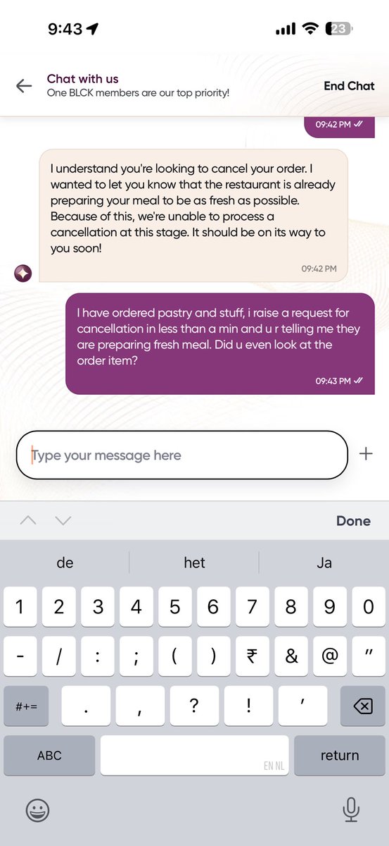 aju3785's tweet photo. @Swiggy I accidentally placed order 240422942038327 at 9:39pm raised cancellation at 9:39 but your chat support Shaziya Muskan refused to cancel, moreover I have ordered bakery items while her chat says restaurant are making it fresh. What a joke. Scam https://t.co/ZLQqPhgexi
