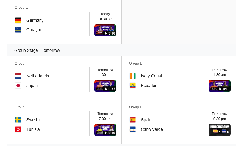 daddylive5's tweet photo. 🏆 FIFA World Cup Stream Free - https://t.co/PJ0JpsJNjs

17:00: Germany vs Curaçao
20:00: Netherlands vs Japan
23:00: Côte d'Ivoire vs Ecuador
02:00: Sweden vs Tunisia

#FIFAcom #FIFA_World_Cup_2026 #fifacom_es #WorldCup2026 #FIFAWorldCup #FifaOnZEE5 #FifaOpenerOnZEE5 https://t.co/F7oBFkBEZM