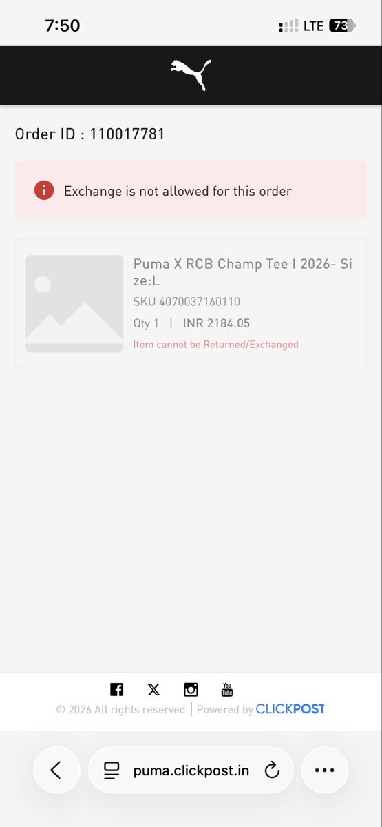 ukdecoded's tweet photo. @pumacricket Hi team, 

I am trying to return a product from the app or the website but I am either not able to load the page or getting non returnable error. 

Why should this be the case? The return days haven’t expired. 

Please check https://t.co/zh2ZYl2kQA