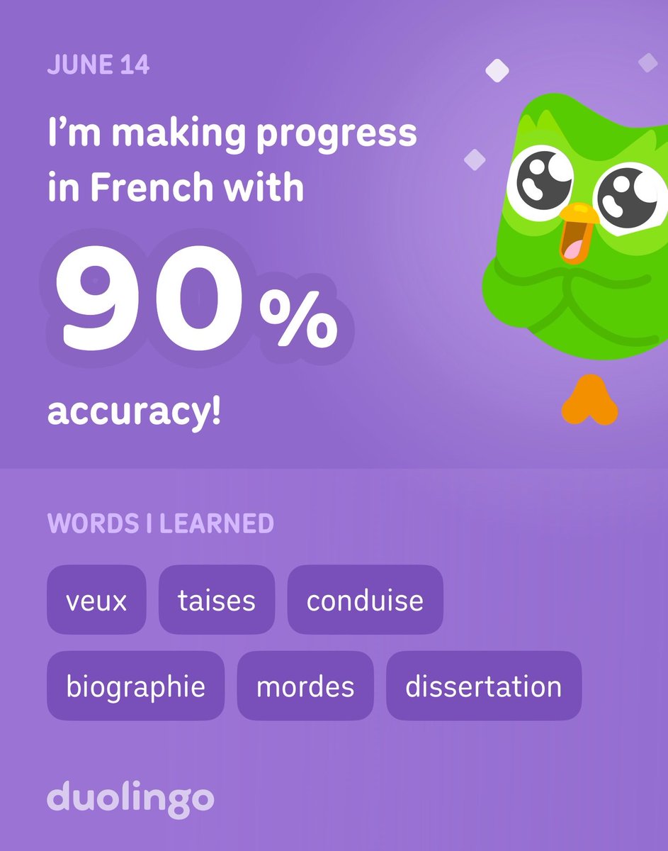 RickFromny1's tweet photo. I’m learning French on Duolingo! It’s free, fun, and effective. https://t.co/jG77pzimyM