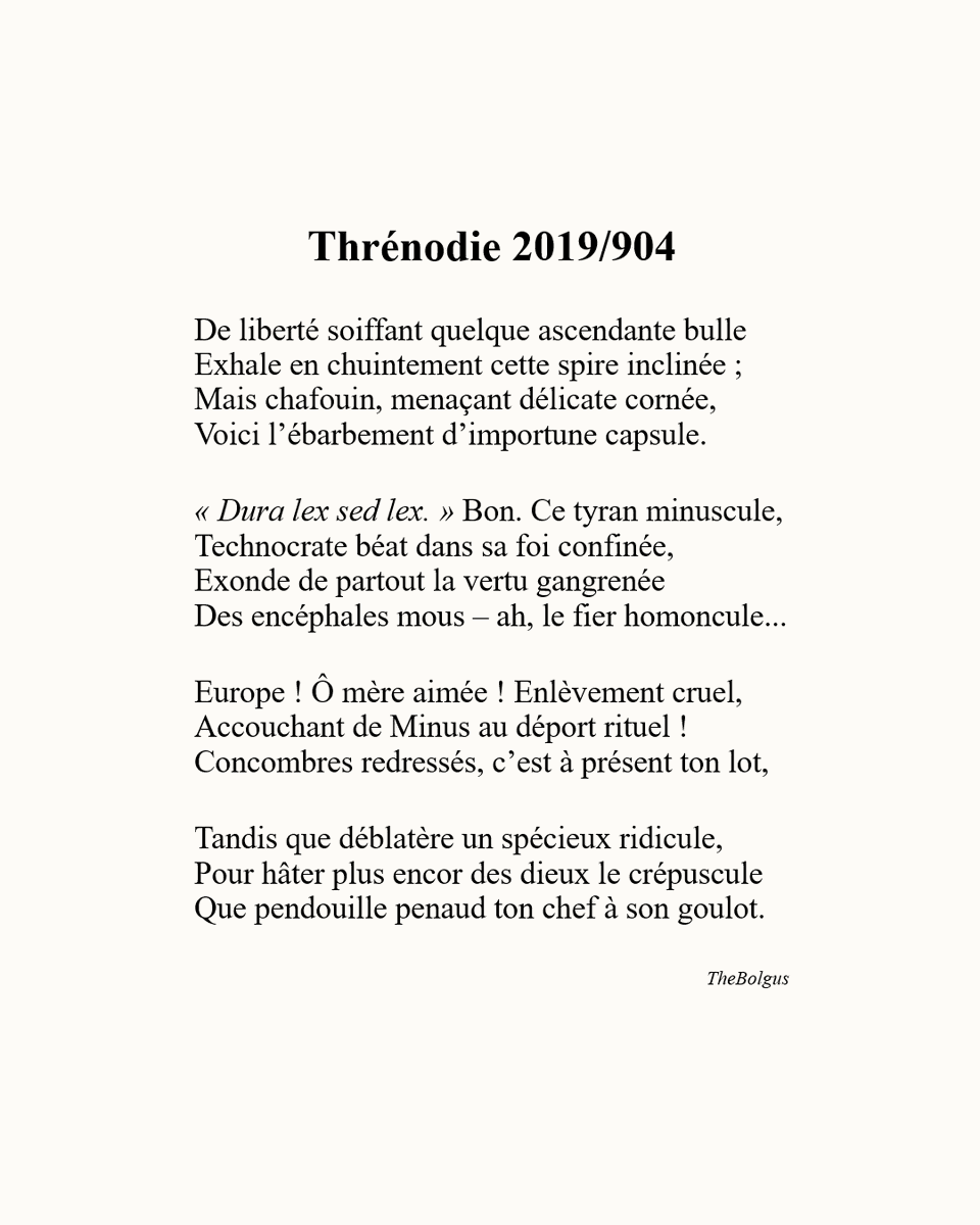 TheBolgus's tweet photo. Sonnet pamphlétaire héroï-comique. Garanti 100 % sans microplastiques. 🤓👆

(Version texte en 🧵.) https://t.co/GkmRtcF14U