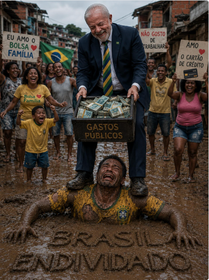 LunaBambam74's tweet photo. Brasil endividado na lama

O Brasil chegou a um ponto em que trabalhar virou castigo e sobreviver virou dívida. São mais de 82 milhões de inadimplentes, centenas de bilhões em contas atrasadas e famílias inteiras sendo esmagadas por juros, impostos, inflação e perda de poder de compra. O brasileiro acorda cedo, paga caro no mercado, paga caro na gasolina, paga caro na energia, paga imposto em tudo e ainda é tratado como culpado por não conseguir fechar o mês.

 O Desgoverno Lula e o PT simbolizam o que existe de mais nocivo na política brasileira: um Estado gigante, caro, gastador, ideológico e viciado em arrancar dinheiro de quem produz para sustentar uma máquina que nunca se sacia. Enquanto o cidadão afunda no cartão de crédito, no cheque especial e no boleto atrasado, Brasília segue sorrindo, aumentando gasto público e vendendo dependência como se fosse justiça social.

E o brasileiro continua anestesiado. Briga por político. Discute Copa do Mundo. Se distrai com novela, série, futebol e entretenimento barato enquanto o país é drenado por impostos, dívida pública, privilégios e um sistema que protege os seus. O povo é esmagado, mas muitos ainda aplaudem o próprio esmagamento porque foram ensinados a trocar liberdade por migalha.

O Brasil não está apenas endividado. O Brasil está moralmente capturado. Um país onde o trabalhador paga a conta, o governo posa de salvador e a população aceita viver de joelhos não precisa de inimigo externo. Já está sendo destruído por dentro.
