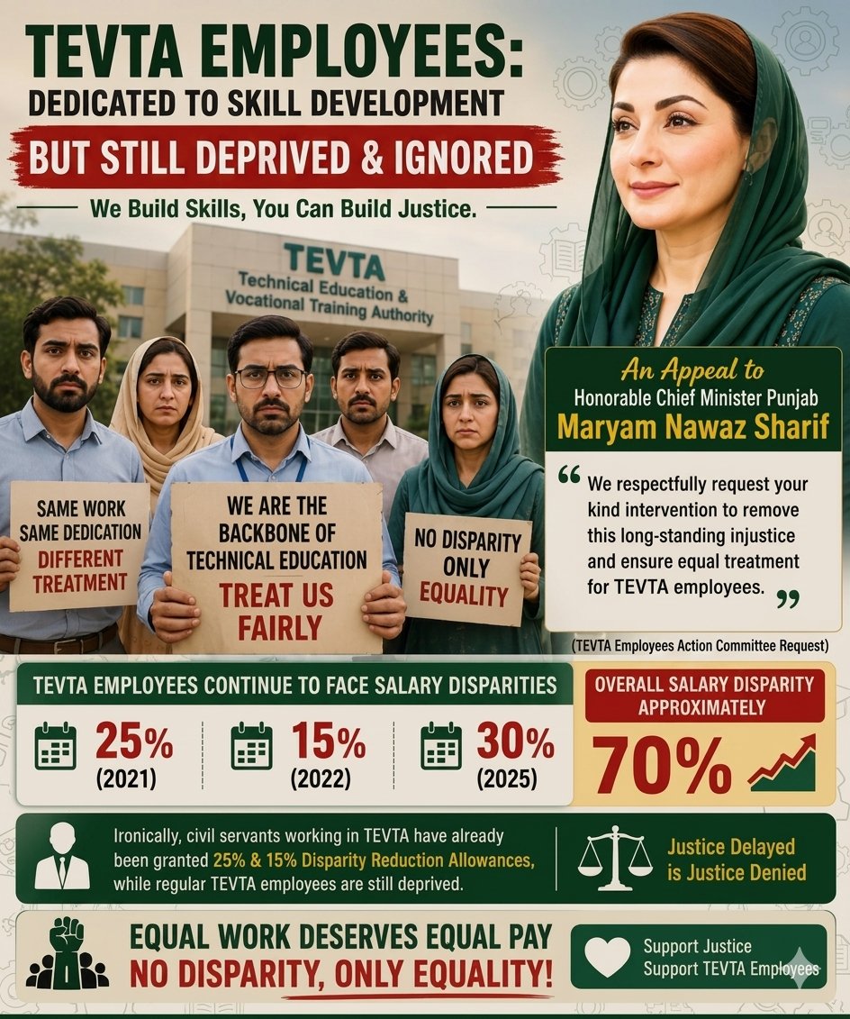 MianRizwan701's tweet photo. یہ صرف allowance نہیں، یہ حق کی بات ہے!
TEVTA employees ko bhi DRA milna chahiye No more delay!

Justice delayed is justice denied ⚖️

#DRA_For_TEVTA_Employees
@GovtofPunjabPK @MaryamNSharif @CS_Punjab @Financegovpk @MinistryofST @mohrpakistan @CMShehbaz @PakPMO @RanaSanaullahPK https://t.co/afMp05zoDR