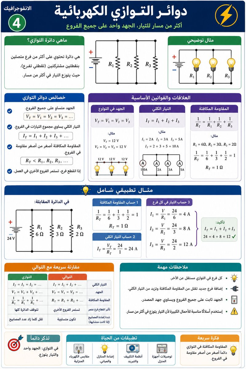 chem31phys's tweet photo. أما في "دوائر التوازي"، فالكهرباء لديها خيارات! 💡🛣️

 هنا، كل جهاز له مساره الخاص. الميزة الرائعة؟

 إذا تعطل جهاز أو انطفأ، تستمر بقية الأجهزة في العمل لأن المسارات الأخرى لم تتأثر. هذا هو النظام المتبع في منازلنا، 

لتبقى كل غرفنا مضاءة بشكل مستقل! 🏠⚡️ https://t.co/ysa2IoghCk
