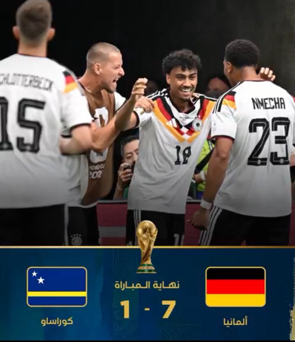 FIFA__2026's tweet photo. نهاية المباراة .. 

ألمانيا تقسوا على كوراساو في الجولة الاولى من دور المجموعات 

#المانيا_كوراساو
#كاس_العالم_2026 https://t.co/PkGad0AejY