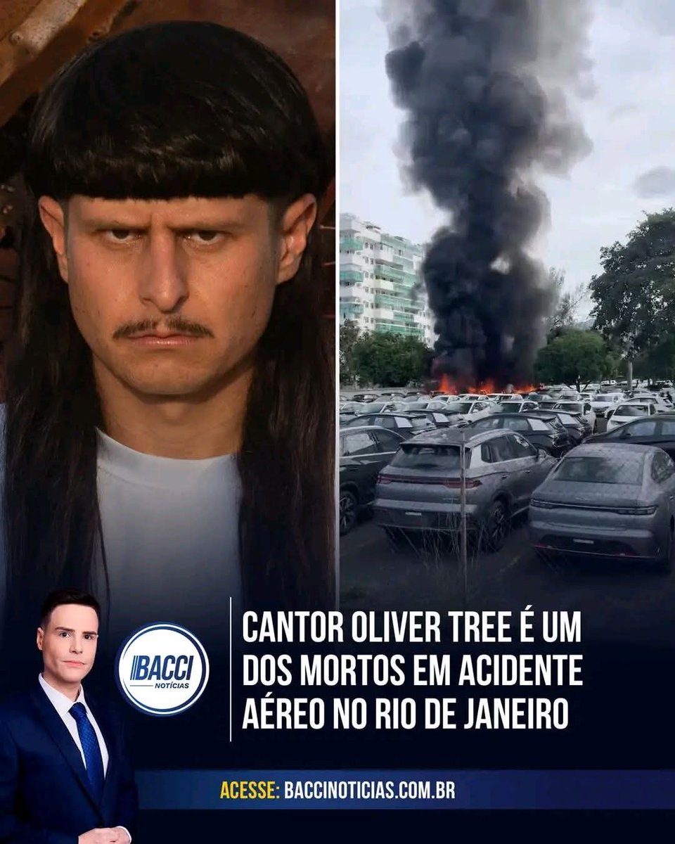 SensoCrtico1's tweet photo. O cantor norte-americano Oliver Tree está entre as seis vítimas fatais do acidente aéreo registrado na manhã deste domingo (14), no Recreio dos Bandeirantes, na Zona Oeste do Rio de Janeiro. Segundo as informações divulgadas, cinco vítimas estavam em um dos helicópteros envolvidos na ocorrência, enquanto a sexta era o piloto da outra aeronave.

Além de Oliver Tree, morreram os passageiros Lucas Vignale, Gaspar Prim e Lucas Brito Chaves. Os pilotos identificados entre as vítimas são Alexandre Souza e Charles Marsillac. Charles pilotava sozinho uma das aeronaves no momento do acidente.

Em entrevista à CNN Brasil, uma pessoa próxima a Charles Marsillac afirmou que o piloto era “muito experiente e sério”. As circunstâncias do acidente devem ser apuradas pelas autoridades responsáveis