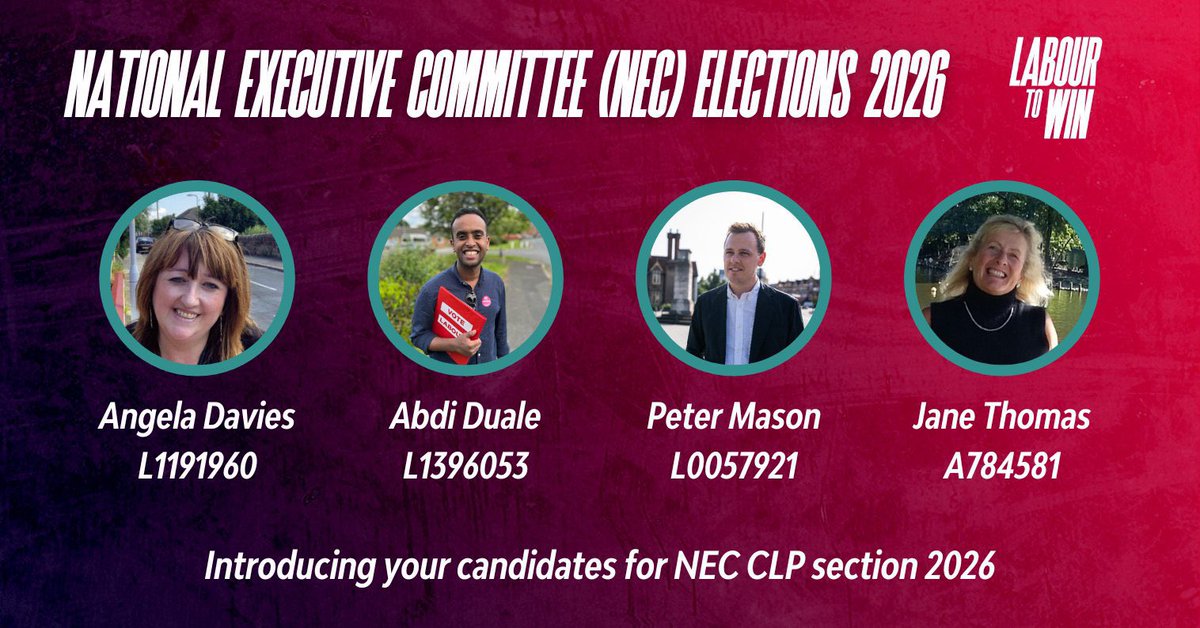 _petermason's tweet photo. 🗳️🌹*I’m re-standing for the Labour Party NEC*🌹🗳️

Please nominate me and the formidable team of @angela4LME @CampaignJane &amp; @AbdiDuale_ at your next CLP meeting.

📖 Read more here: https://t.co/CPL5Sc3N7F https://t.co/iKNNnmXNVe
