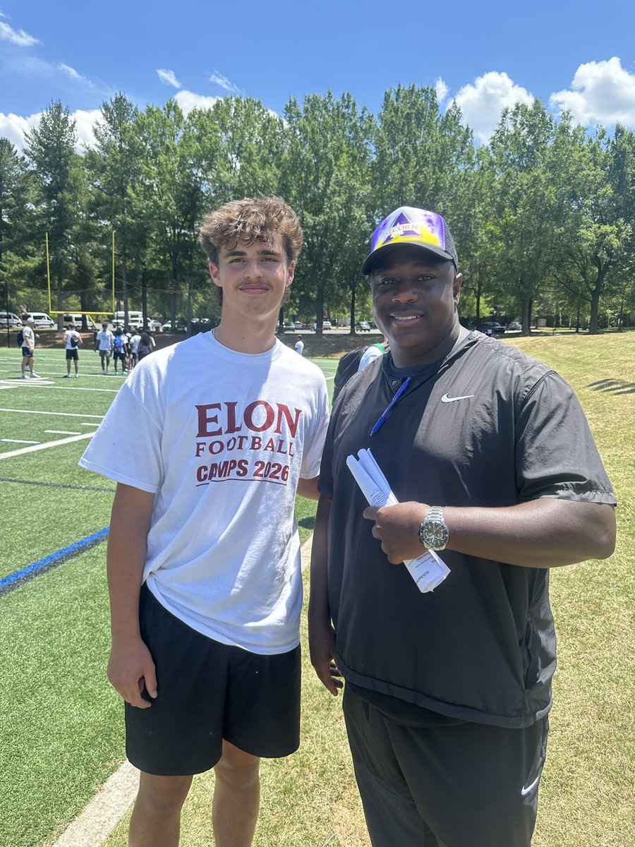DrewMac04's tweet photo. Had a great time yesterday at the @ElonFootball mega camp!! Thank you to all the coaches that came out to watch!! @Coachddalt @CoachGlosek @CoachHughes22 @CoachAhmaadS @CoachDBattle 

@KellamFB @MrNeas_KellamHS @millhouse682003 https://t.co/nxinkmBce4