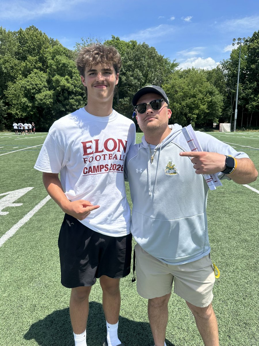 DrewMac04's tweet photo. Had a great time yesterday at the @ElonFootball mega camp!! Thank you to all the coaches that came out to watch!! @Coachddalt @CoachGlosek @CoachHughes22 @CoachAhmaadS @CoachDBattle 

@KellamFB @MrNeas_KellamHS @millhouse682003 https://t.co/nxinkmBce4