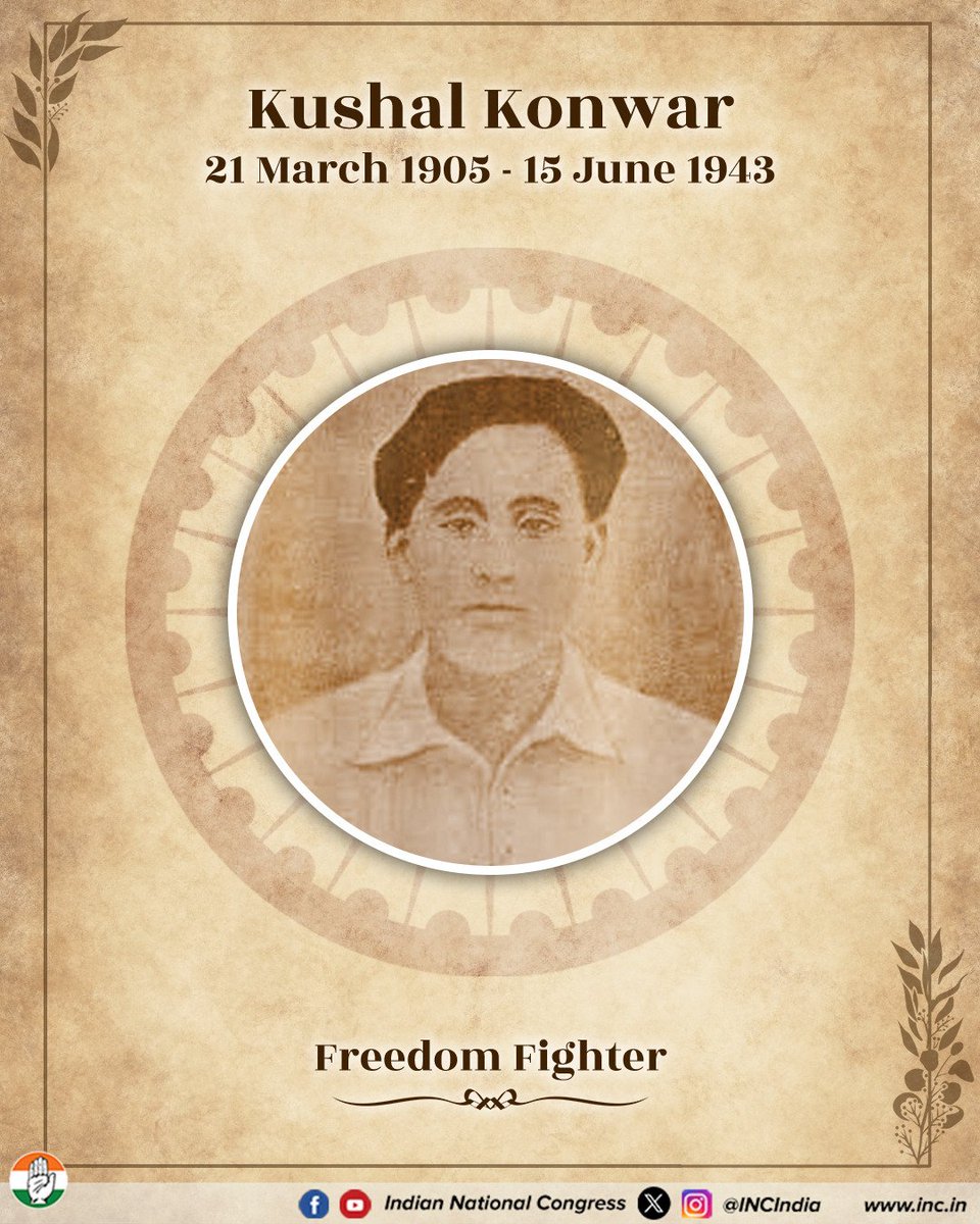 INCIndia's tweet photo. Remembering Kushal Konwar, the valiant son of Assam and a true Gandhian who sacrificed his life during the Quit India Movement. 

His unwavering commitment to the nation continues to inspire millions. https://t.co/sJN09CpHvC
