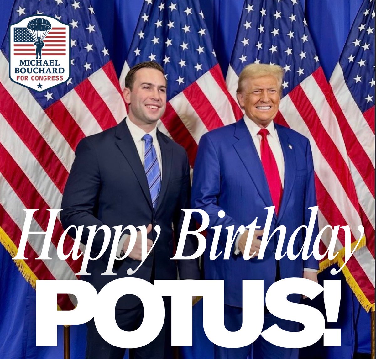BouchardforMI's tweet photo. Happy Birthday to President Donald J. Trump!

Thank you for your leadership, your commitment to putting America First, and your dedication to this country.

Wishing you a great birthday and another successful year ahead. 🇺🇸 https://t.co/zklVYNROBz