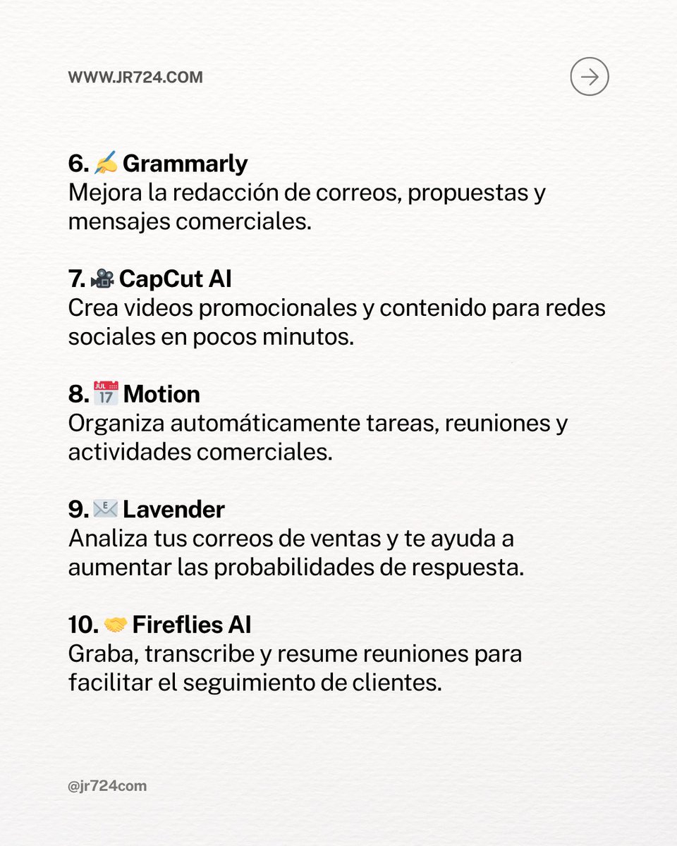 jr724com's tweet photo. 🤖 Las ventas están cambiando gracias a la IA.

Herramientas como ChatGPT, Canva AI y Gamma ayudan a investigar clientes, crear propuestas, automatizar tareas y ahorrar horas de trabajo.

La IA no reemplaza vendedores. Potencia a los mejores. 🚀

#IA #Ventas #Productividad https://t.co/Q75H8K2xoC