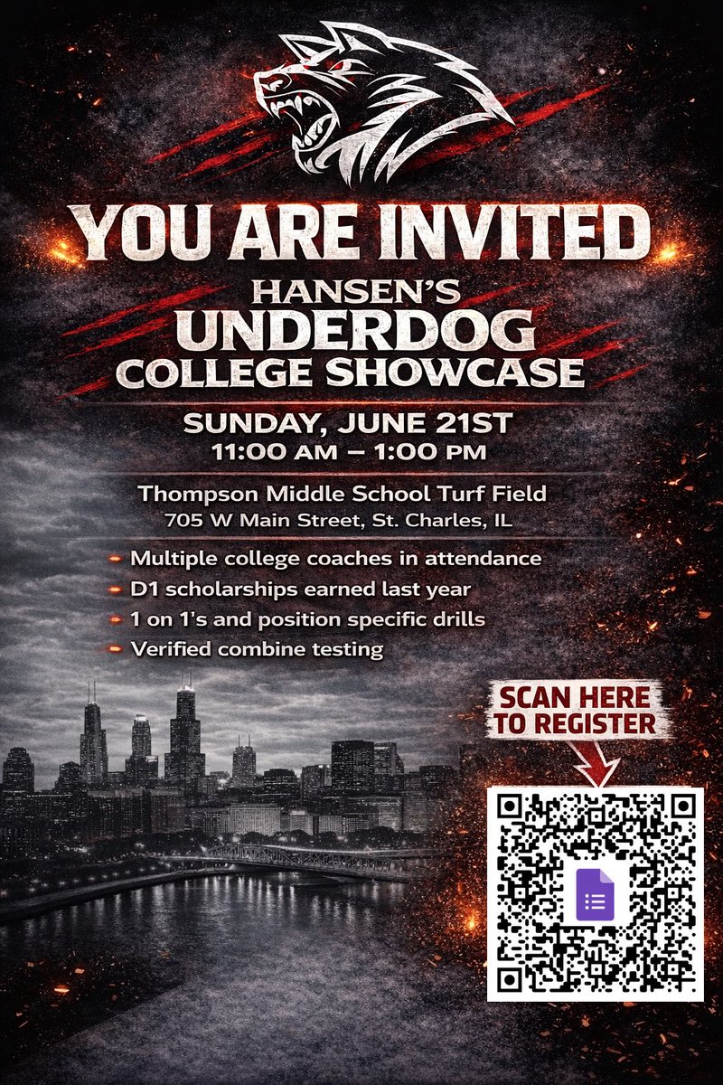 underdogrush's tweet photo. ‼️ 1 WEEK AWAY ‼️

Only 3 spots left until the showcase is completely sold out. 

Colleges from every single division will be in attendance. 

Come compete against the top talent in the Chicagoland area, and learn from top tier coaches 🔥 https://t.co/i05XO018z5