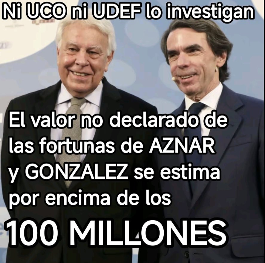 Lamorteratres's tweet photo. PARA TODOS LOS HOOLIGANS DE AZNAR Y TAMBIÉN DE FelipeX PORQUE AMBOS REPRESENTAN LA MAFIA MÁS DEPREDADORA Y FASCISTA DE ESTE PAÍS.
CUANDO PEINADO,GARCÍA CASTELLÓN O PEDRAZ ABREN UNA INVESTIGACIÓN SERÍA Y DETALLADA DE LA FORTUNA Y MOVIMIENTOS DE ESTOS MISERABLES QUE SAQUEAN ESPAÑA. https://t.co/Pr6wM5VyfT