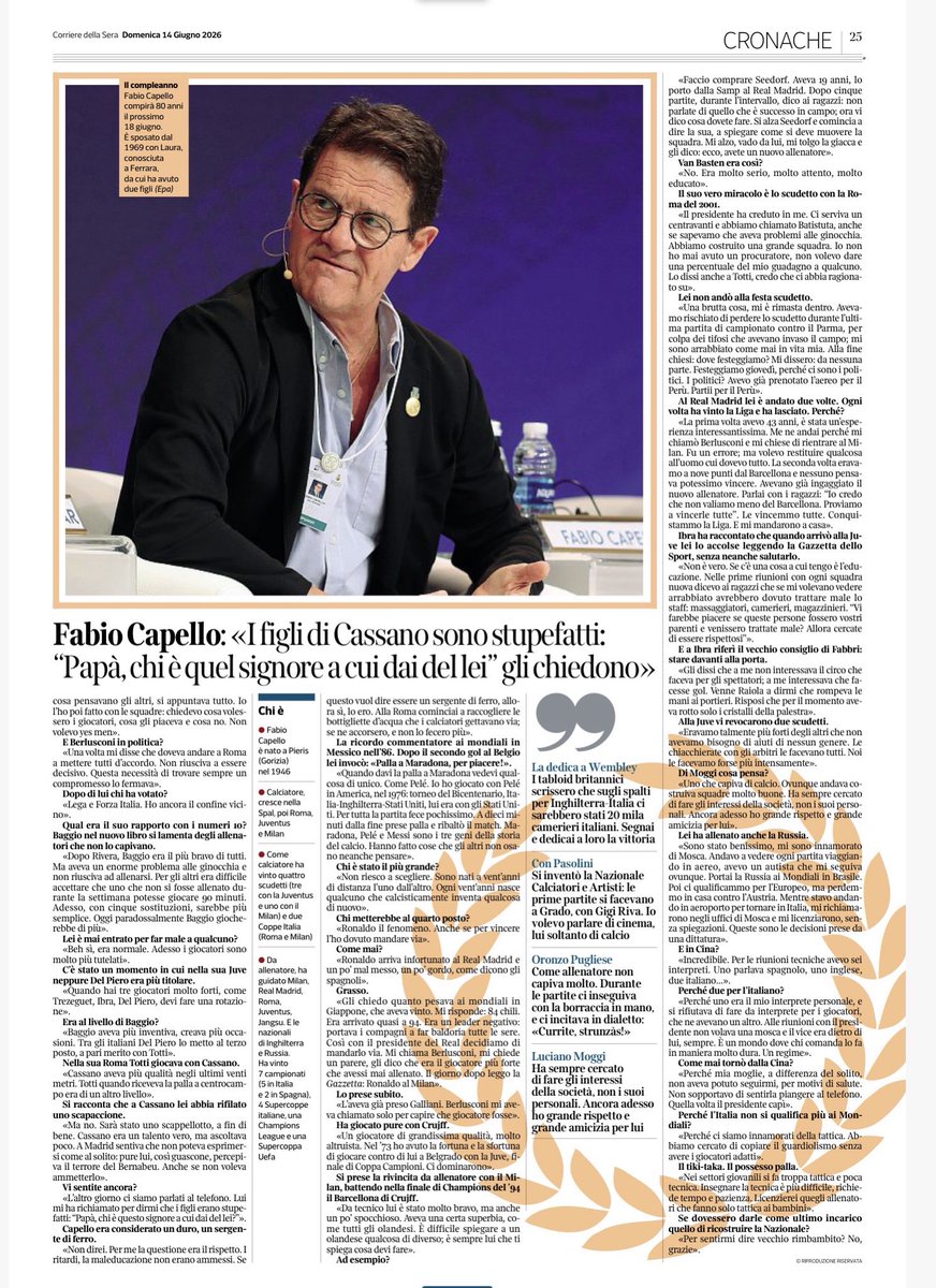 CancianiRenzo's tweet photo. Un uomo del’900 che giganteggia per qualità,intelligenza,valori e stile. #Cazzullo intervista #Cappello (CorSera-14/06/026).
@magnomiche @laurawildermuth @biagiomarzo https://t.co/c9tWTuyVwa